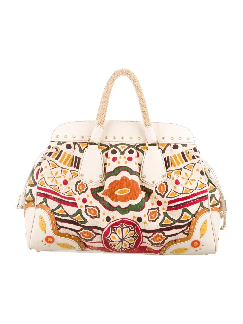 Prada Milano White Multicolor Embroidered Tote Bag frame bag
